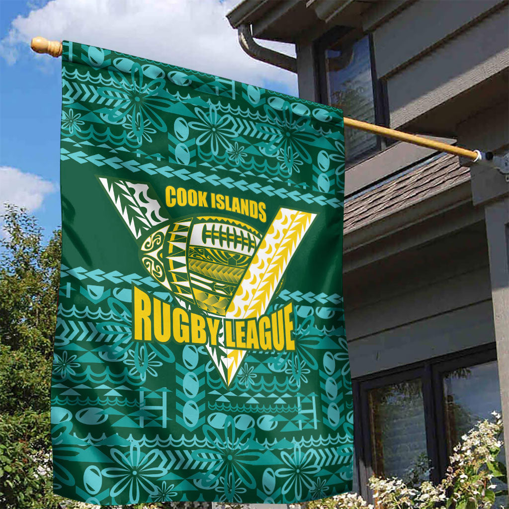 Cook Islands Island Floral Garden Flag Teal Traditional Kuki's Geometric Pattern LT9 - Polynesian Pride