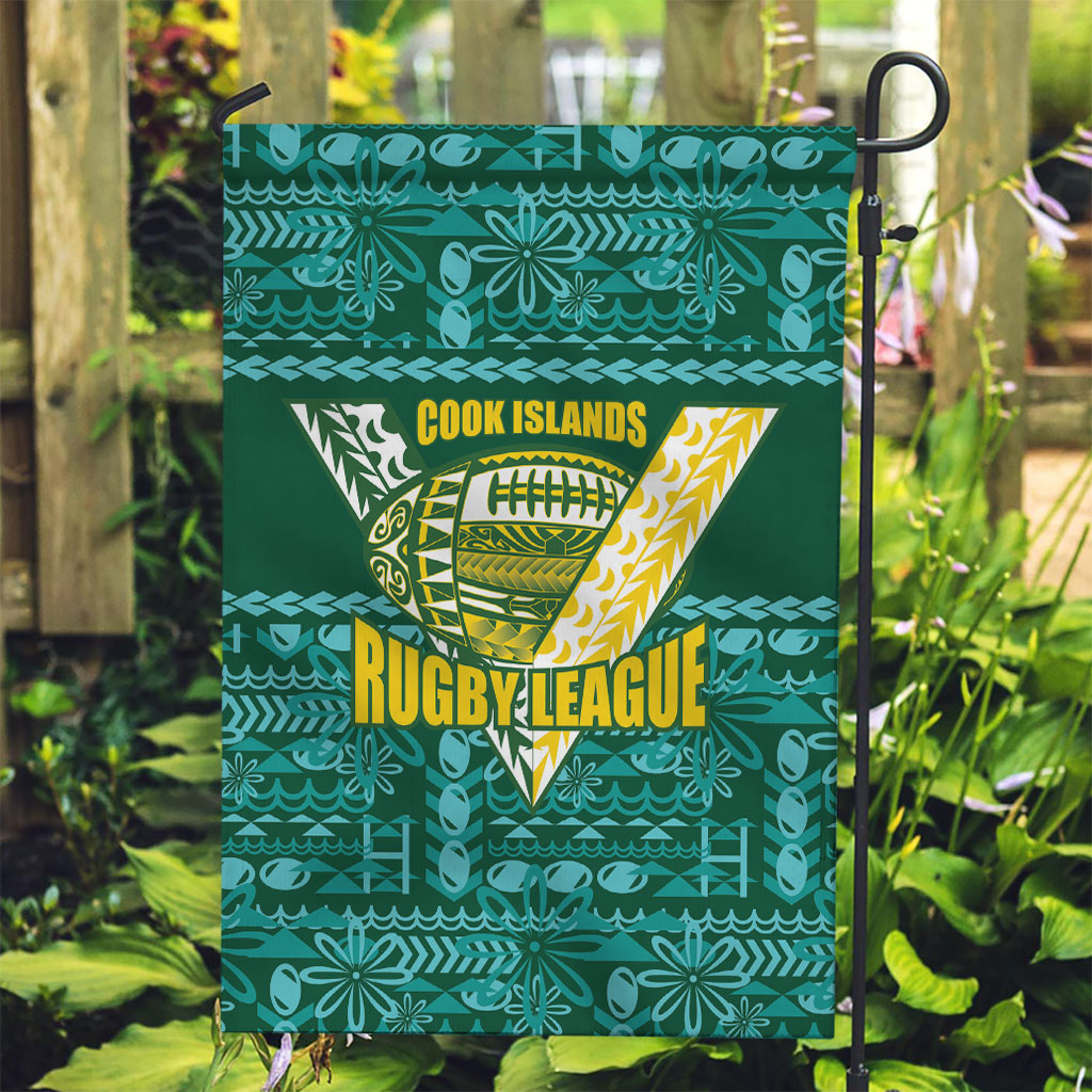 Cook Islands Island Floral Garden Flag Teal Traditional Kuki's Geometric Pattern LT9 Garden Flag Teal - Polynesian Pride