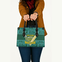 Cook Islands Island Floral Leather Bag Teal Traditional Kuki's Geometric Pattern LT9 - Polynesian Pride