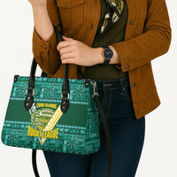 Cook Islands Island Floral Leather Bag Teal Traditional Kuki's Geometric Pattern LT9 - Polynesian Pride