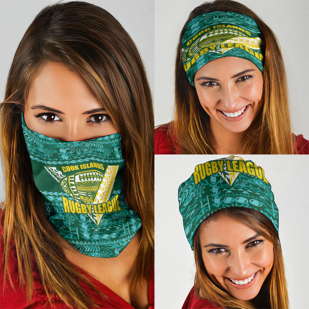 Cook Islands Island Floral Neck Gaiter Teal Traditional Kuki's Geometric Pattern LT9 - Polynesian Pride