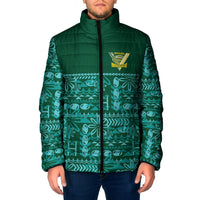 Cook Islands Island Floral Padded Jacket Teal Traditional Kuki's Geometric Pattern LT9 Men Teal - Polynesian Pride