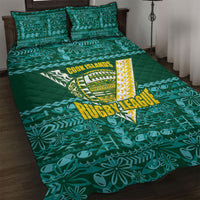 Cook Islands Island Floral Quilt Bed Set Teal Traditional Kuki's Geometric Pattern LT9 Teal - Polynesian Pride