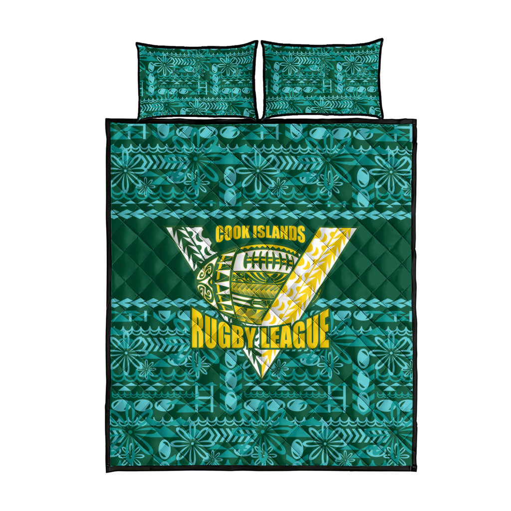 Cook Islands Island Floral Quilt Bed Set Teal Traditional Kuki's Geometric Pattern LT9 - Polynesian Pride