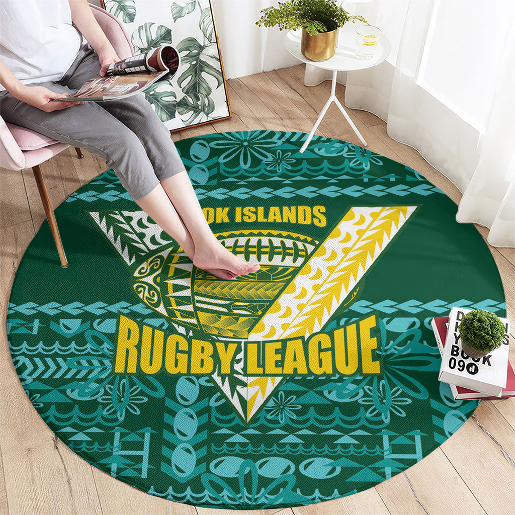 Cook Islands Island Floral Round Carpet Teal Traditional Kuki's Geometric Pattern LT9 - Polynesian Pride