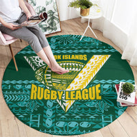 Cook Islands Island Floral Round Carpet Teal Traditional Kuki's Geometric Pattern LT9 - Polynesian Pride