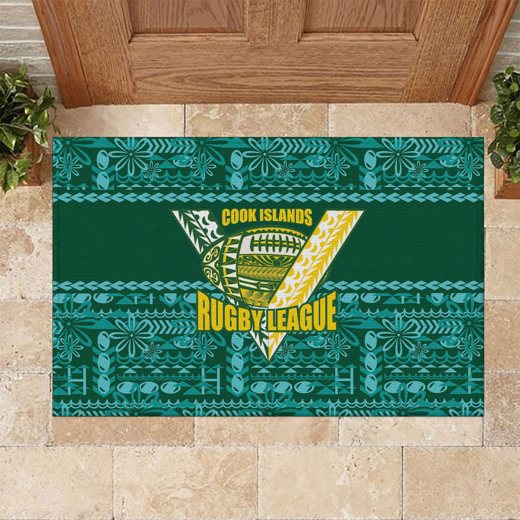 Cook Islands Island Floral Rubber Doormat Teal Traditional Kuki's Geometric Pattern LT9 Teal - Polynesian Pride
