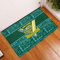 Cook Islands Island Floral Rubber Doormat Teal Traditional Kuki's Geometric Pattern LT9 - Polynesian Pride