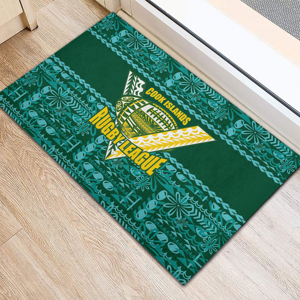Cook Islands Island Floral Rubber Doormat Teal Traditional Kuki's Geometric Pattern LT9 - Polynesian Pride