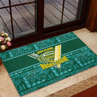 Cook Islands Island Floral Rubber Doormat Teal Traditional Kuki's Geometric Pattern LT9 - Polynesian Pride