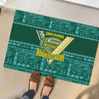 Cook Islands Island Floral Rubber Doormat Teal Traditional Kuki's Geometric Pattern LT9 - Polynesian Pride