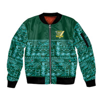Cook Islands Island Floral Sleeve Zip Bomber Jacket Teal Traditional Kuki's Geometric Pattern LT9 Unisex Teal - Polynesian Pride