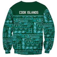 Cook Islands Island Floral Sweatshirt Teal Traditional Kuki's Geometric Pattern LT9 - Polynesian Pride