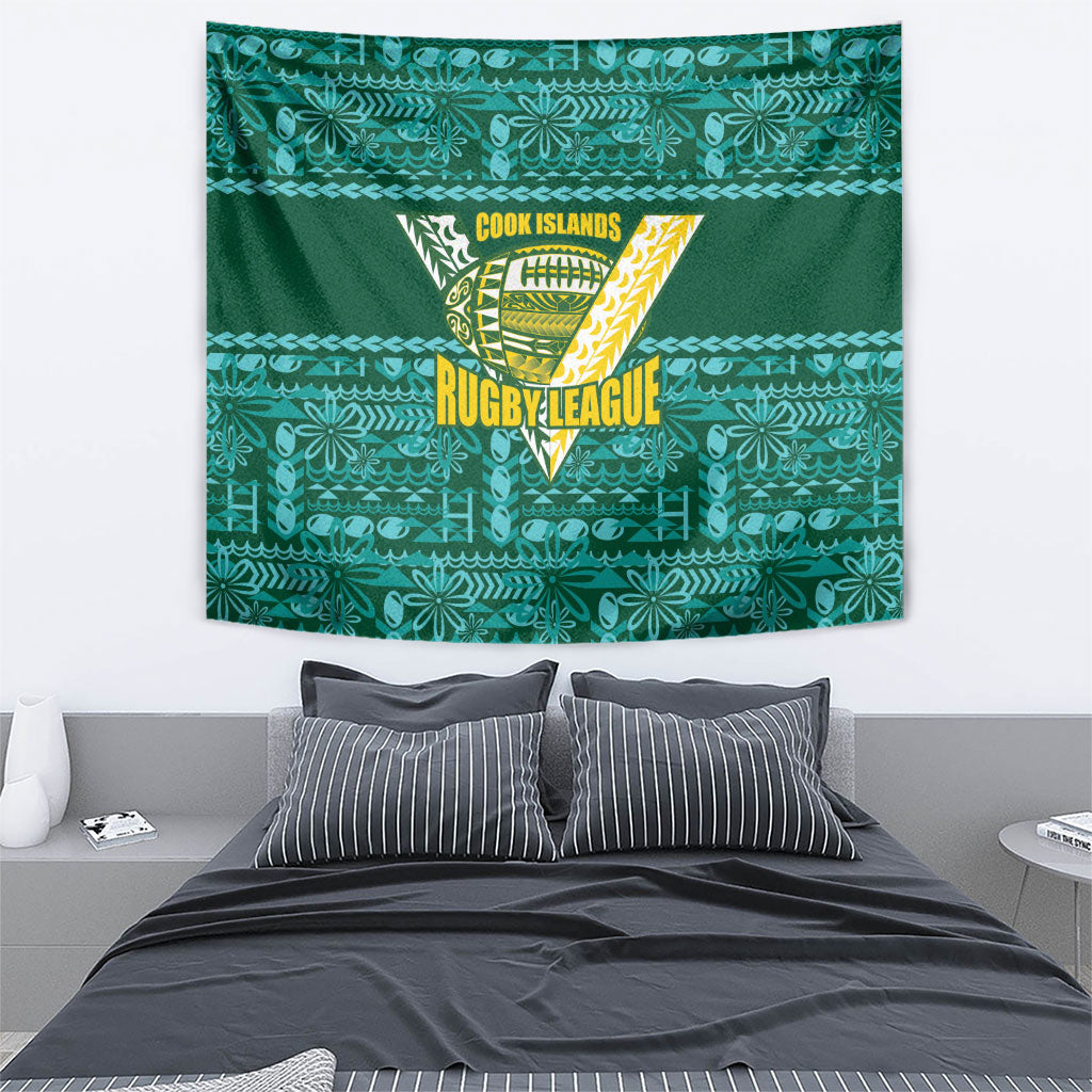 Cook Islands Island Floral Tapestry Teal Traditional Kuki's Geometric Pattern LT9 - Polynesian Pride