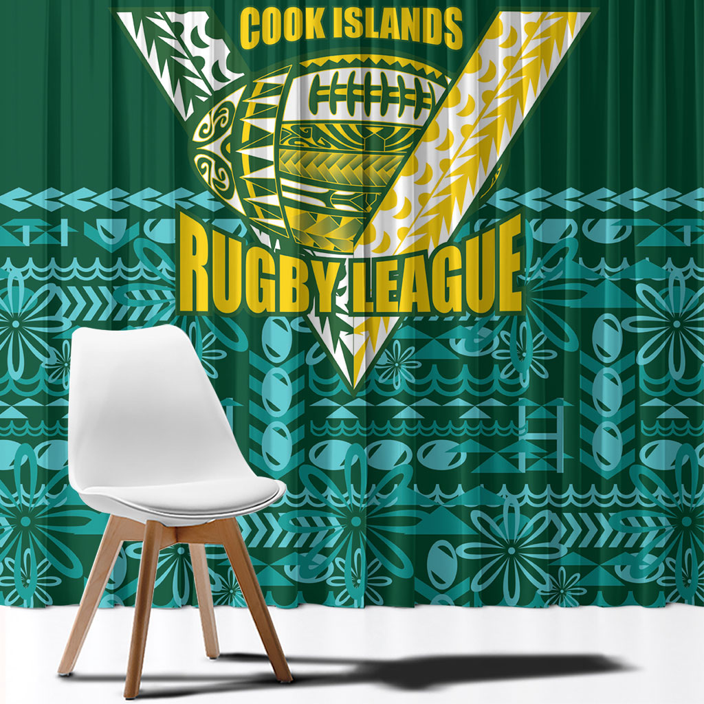 Cook Islands Island Floral Window Curtain Teal Traditional Kuki's Geometric Pattern LT9 - Polynesian Pride
