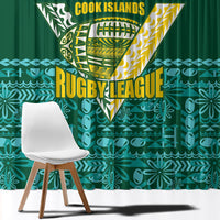 Cook Islands Island Floral Window Curtain Teal Traditional Kuki's Geometric Pattern LT9 - Polynesian Pride