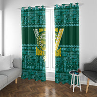 Cook Islands Island Floral Window Curtain Teal Traditional Kuki's Geometric Pattern LT9 With Grommets Teal - Polynesian Pride