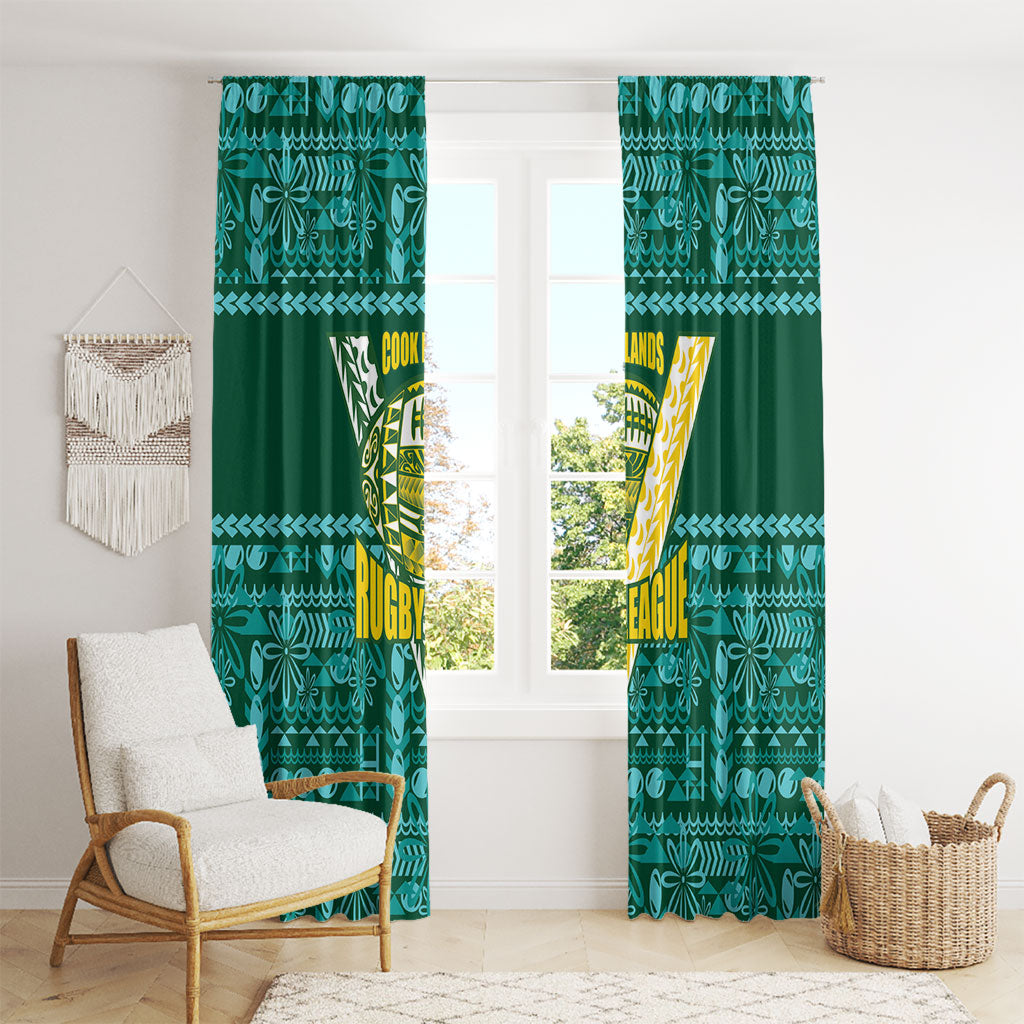 Cook Islands Island Floral Window Curtain Teal Traditional Kuki's Geometric Pattern LT9 - Polynesian Pride