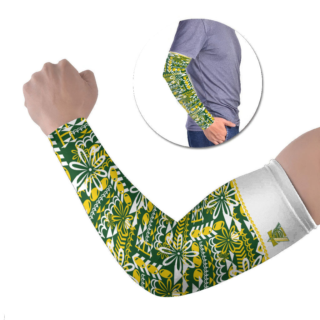 Cook Islands Island Floral Arm Sleeves Green Traditional Kuki's Geometric Pattern