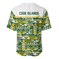 Cook Islands Island Floral Baseball Jersey Green Traditional Kuki's Geometric Pattern LT9 - Polynesian Pride