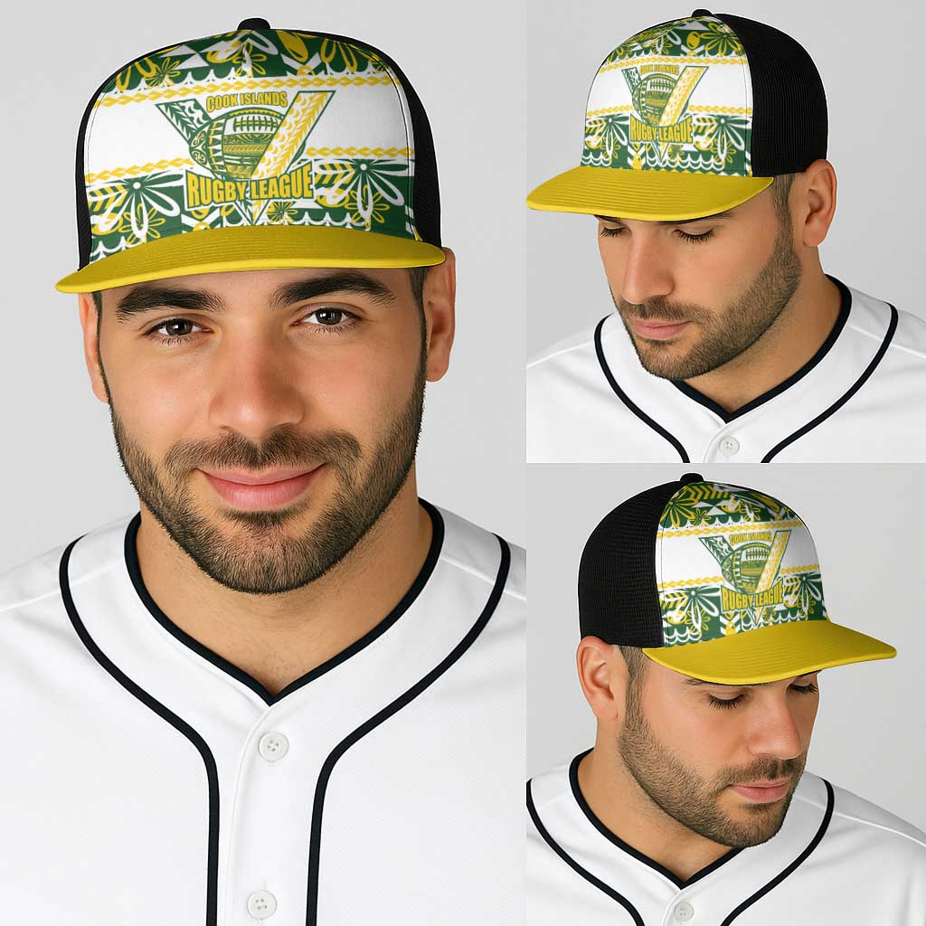 Cook Islands Island Floral Baseball Net Cap Green Traditional Kuki's Geometric Pattern LT9 - Polynesian Pride