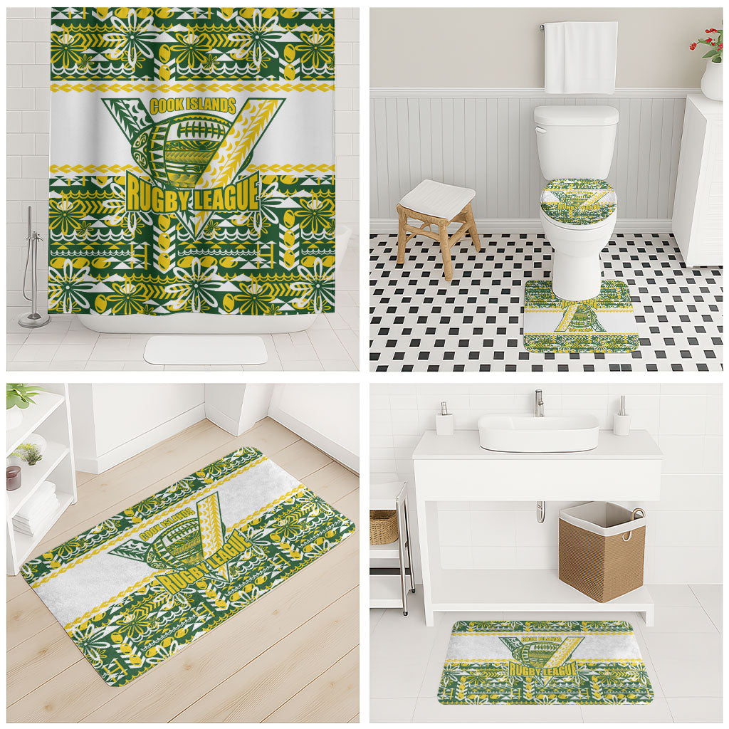 Cook Islands Island Floral Bathroom Set Green Traditional Kuki's Geometric Pattern LT9 - Polynesian Pride