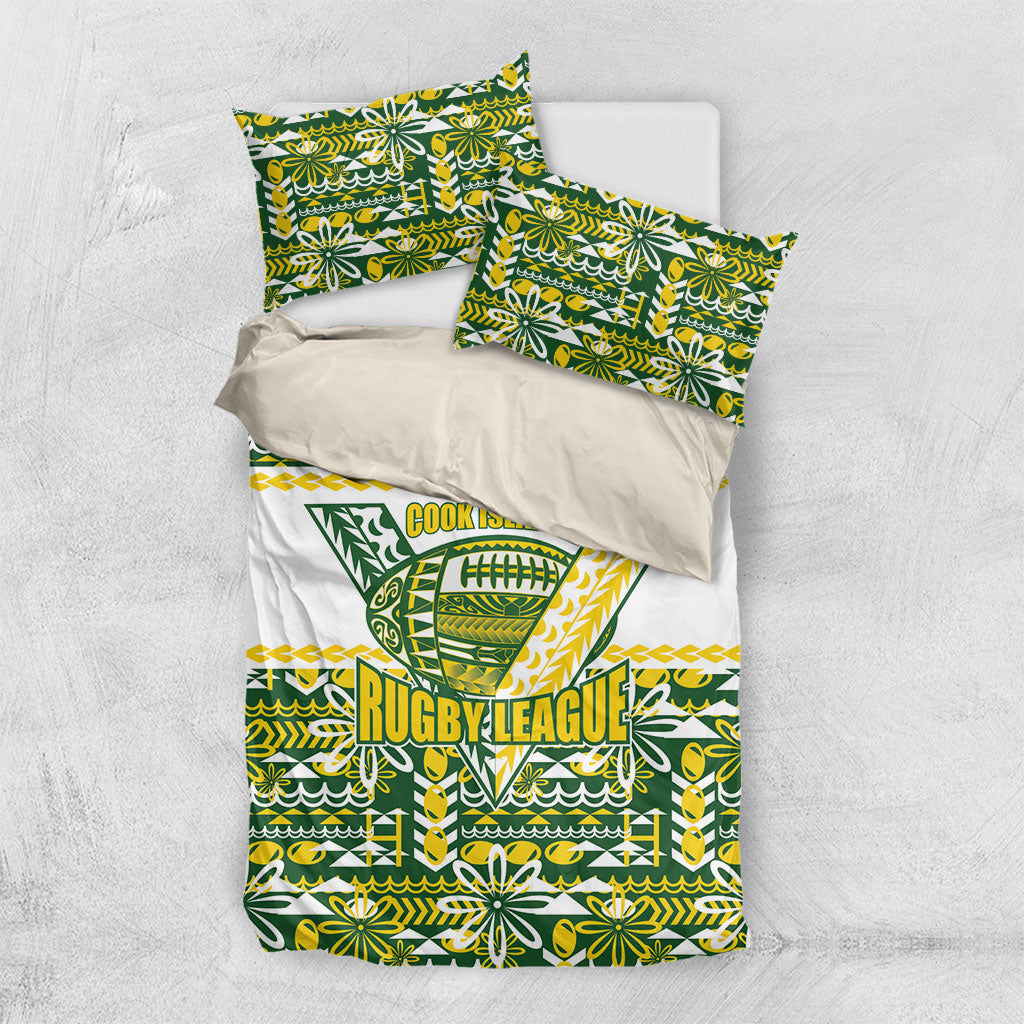 Cook Islands Island Floral Bedding Set Green Traditional Kuki's Geometric Pattern LT9 US Twin 172cm x 218cm Green - Polynesian Pride