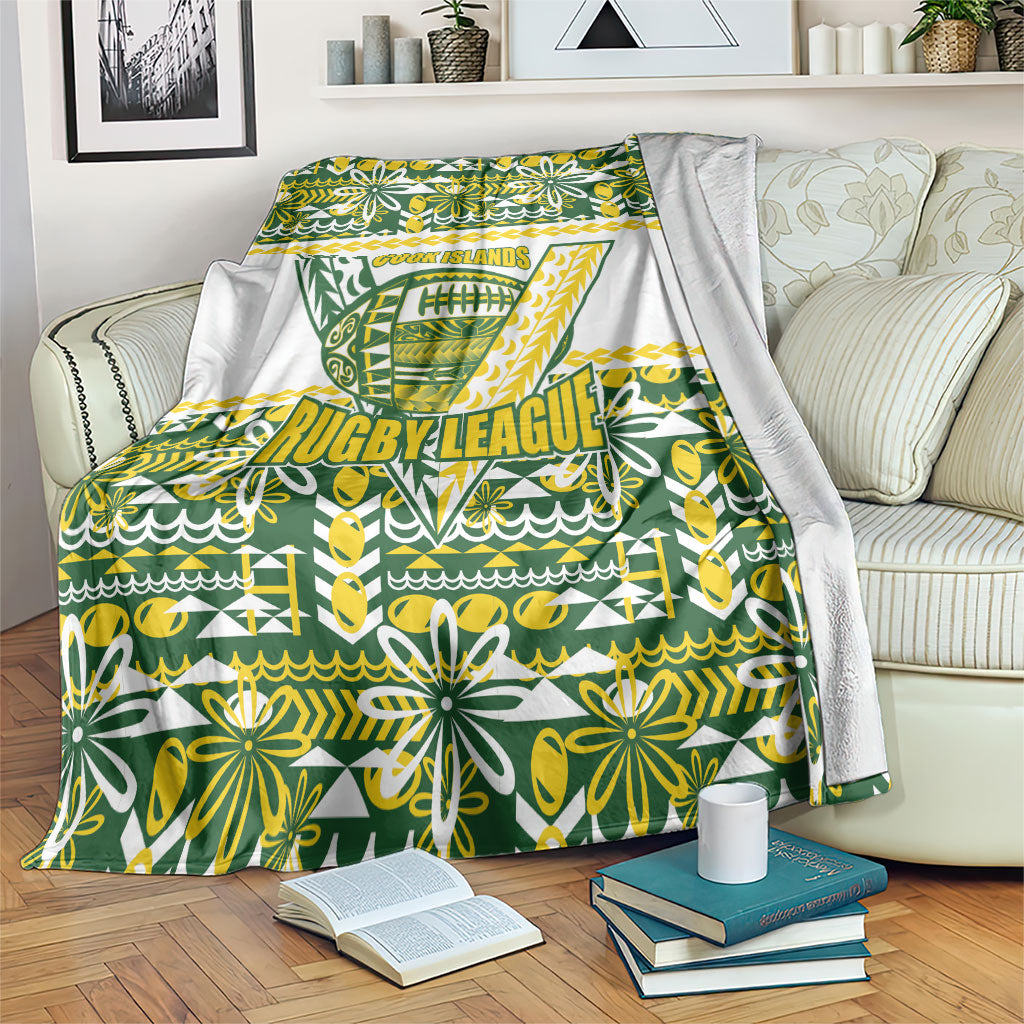 Cook Islands Island Floral Blanket Green Traditional Kuki's Geometric Pattern