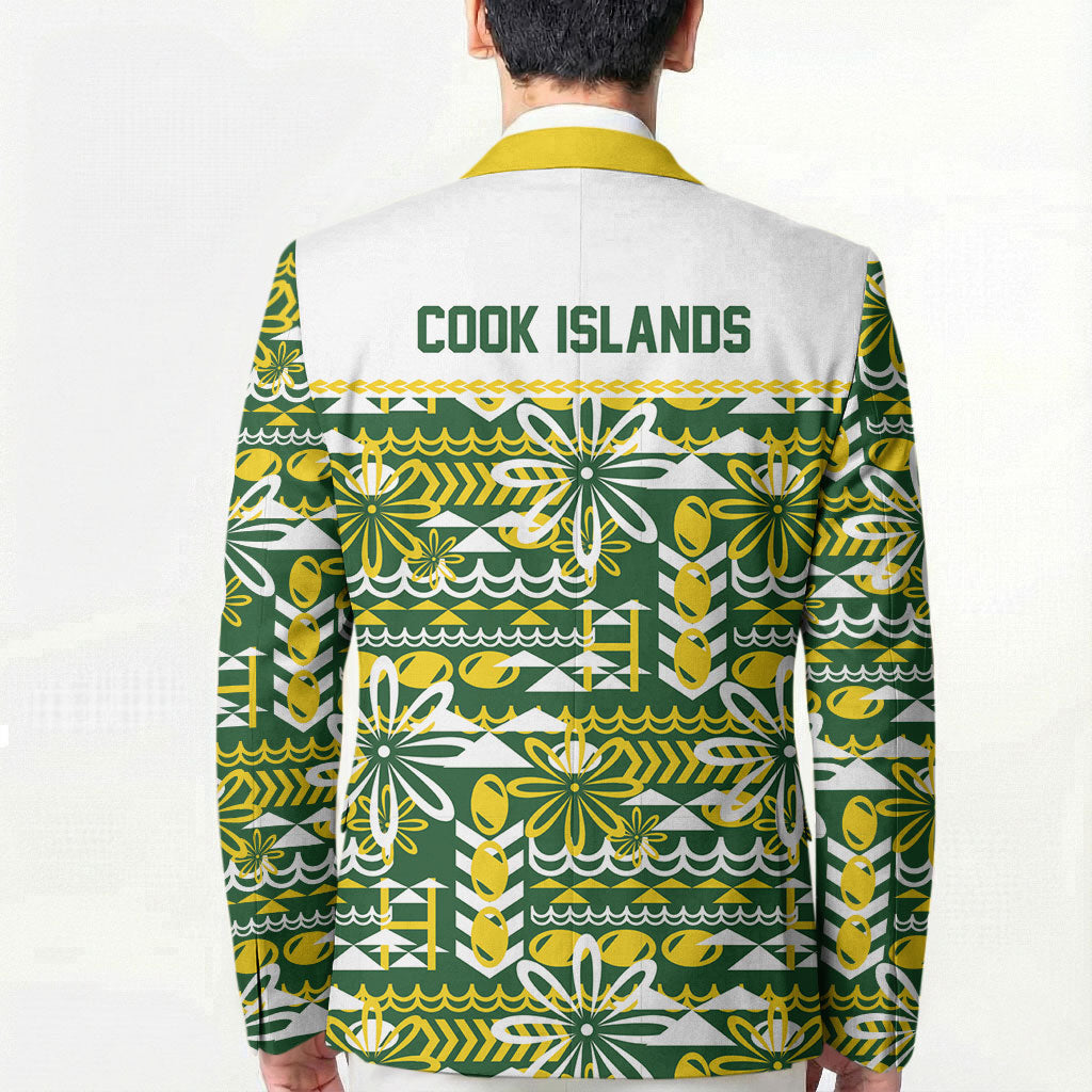 Cook Islands Island Floral Blazer Green Traditional Kuki's Geometric Pattern LT9 - Polynesian Pride