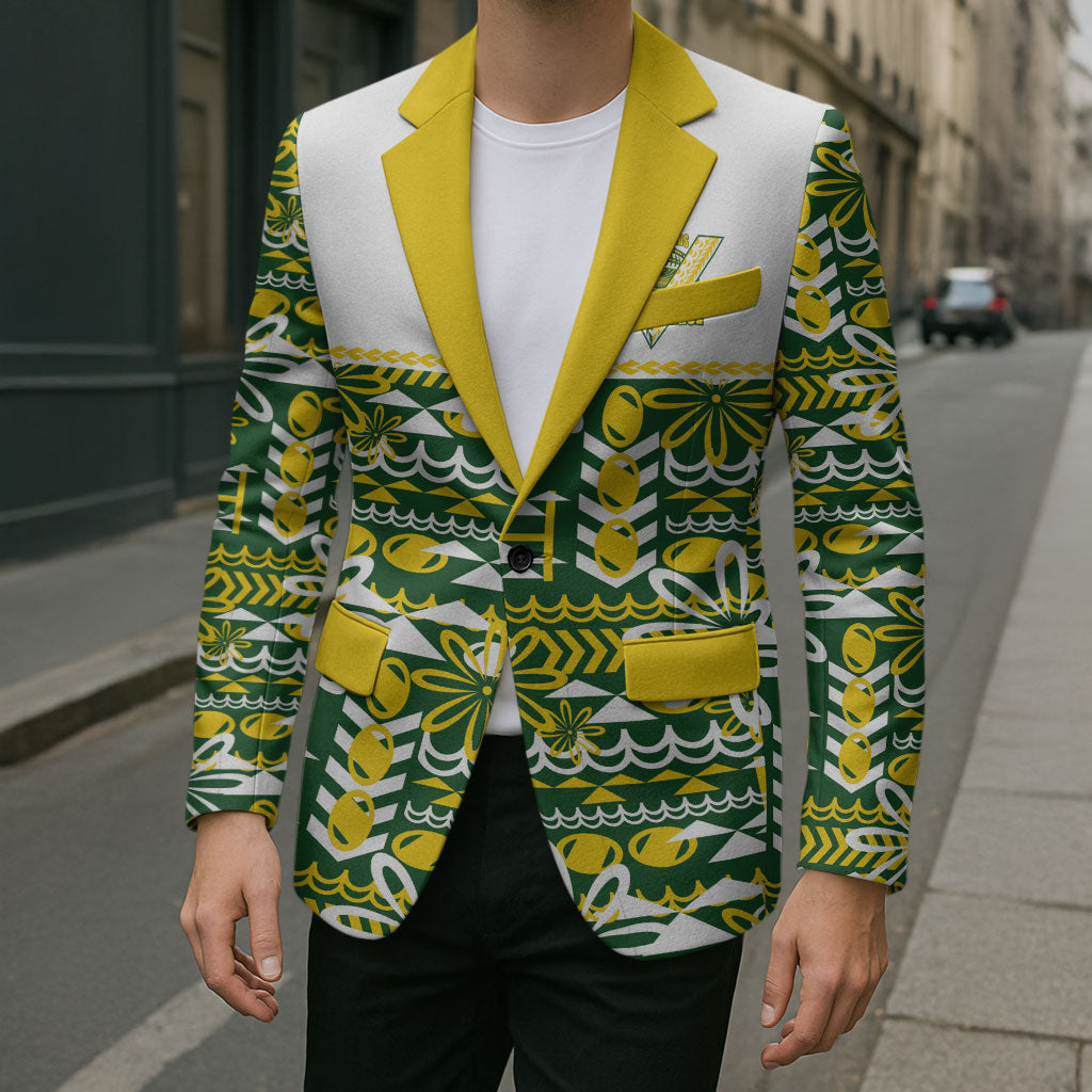 Cook Islands Island Floral Blazer Green Traditional Kuki's Geometric Pattern LT9 - Polynesian Pride