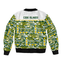 Cook Islands Island Floral Bomber Jacket Green Traditional Kuki's Geometric Pattern LT9 - Polynesian Pride