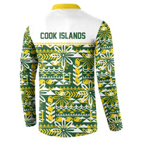 Cook Islands Island Floral Button Sweatshirt Green Traditional Kuki's Geometric Pattern LT9 - Polynesian Pride