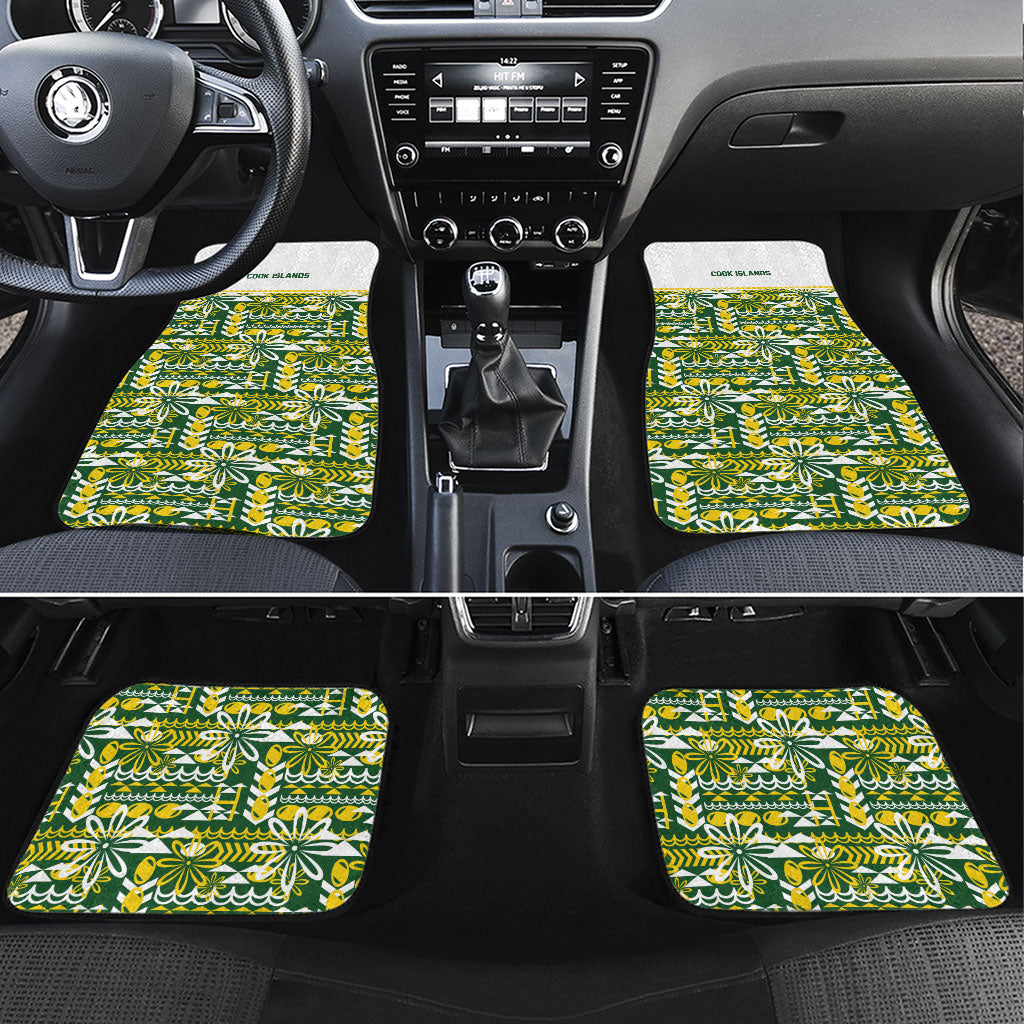 Cook Islands Island Floral Car Mats Green Traditional Kuki's Geometric Pattern