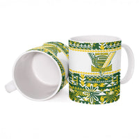 Cook Islands Island Floral Ceramic Mug Green Traditional Kuki's Geometric Pattern LT9 - Polynesian Pride