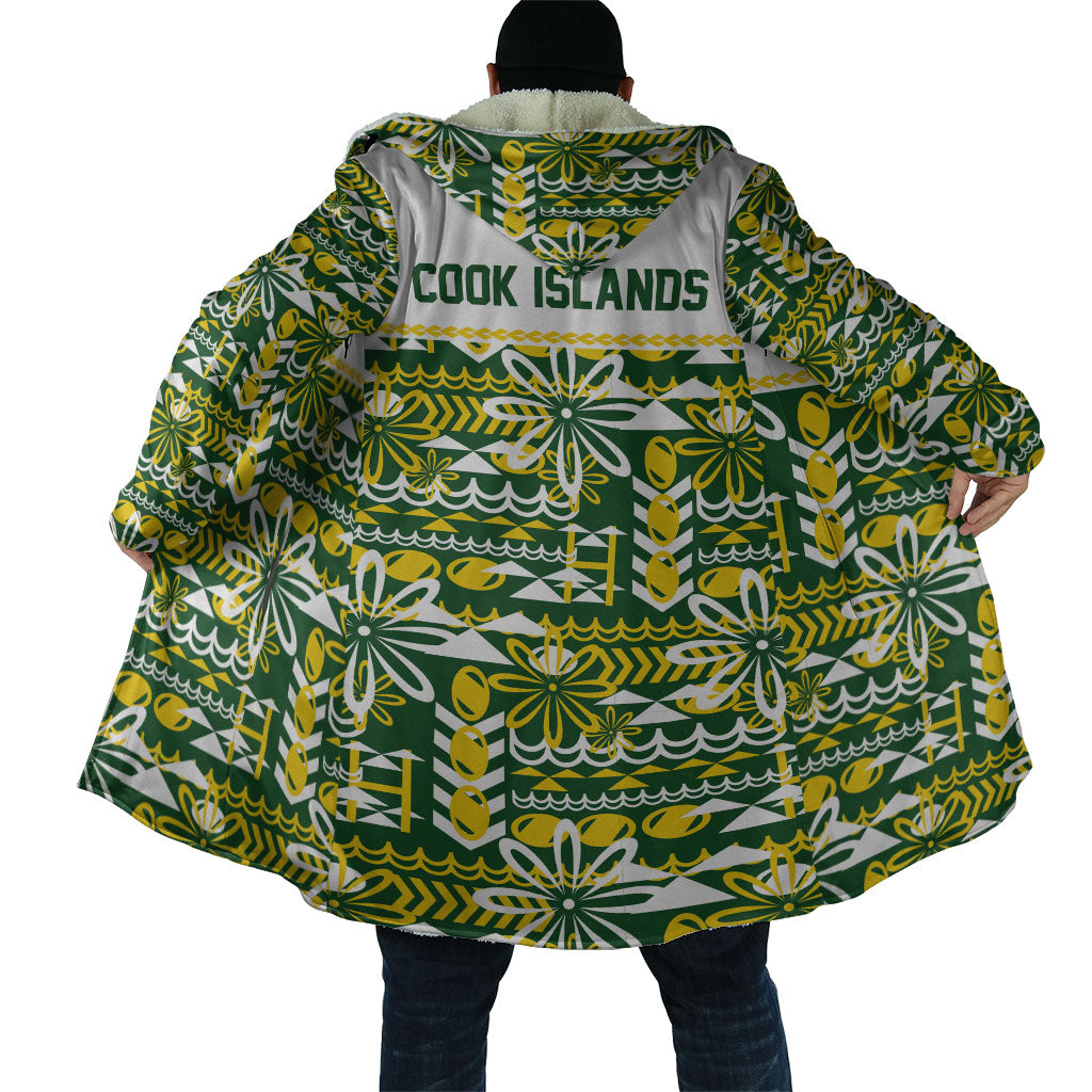 Cook Islands Island Floral Cloak Green Traditional Kuki's Geometric Pattern LT9 - Polynesian Pride