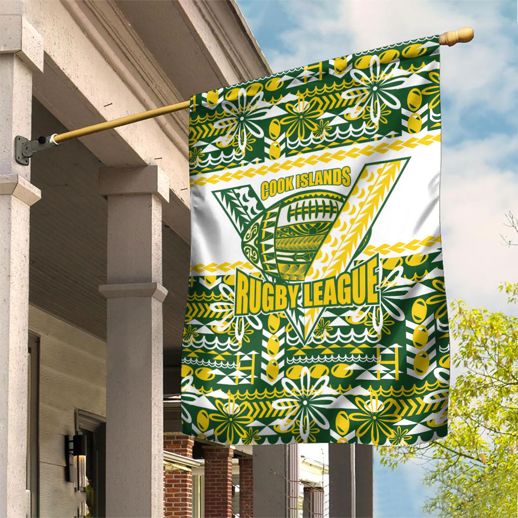 Cook Islands Island Floral Garden Flag Green Traditional Kuki's Geometric Pattern