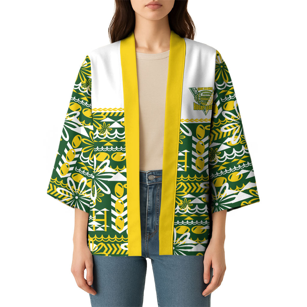 Cook Islands Island Floral Kimono Green Traditional Kuki's Geometric Pattern LT9 - Polynesian Pride