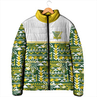 Cook Islands Island Floral Padded Jacket Green Traditional Kuki's Geometric Pattern LT9 - Polynesian Pride