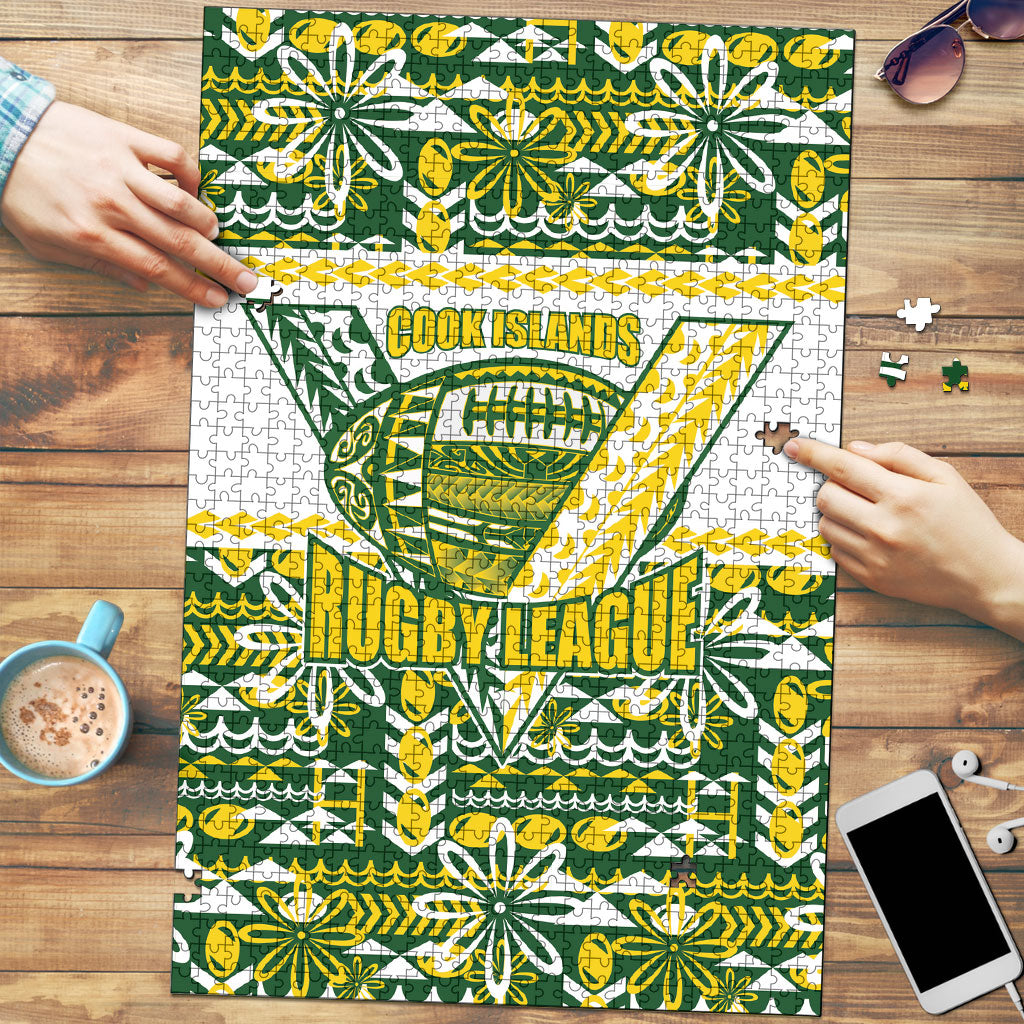 Cook Islands Island Floral Puzzle Green Traditional Kuki's Geometric Pattern
