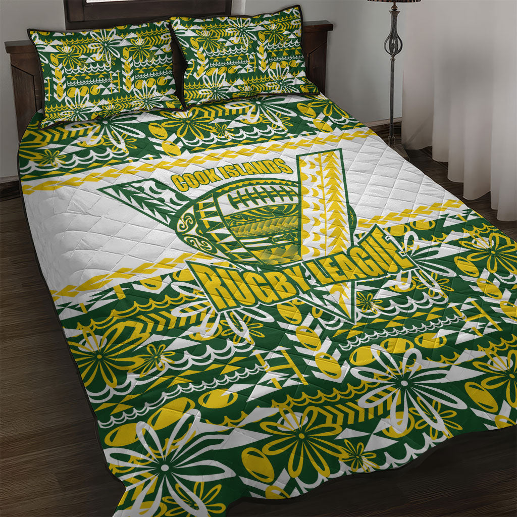 Cook Islands Island Floral Quilt Bed Set Green Traditional Kuki's Geometric Pattern