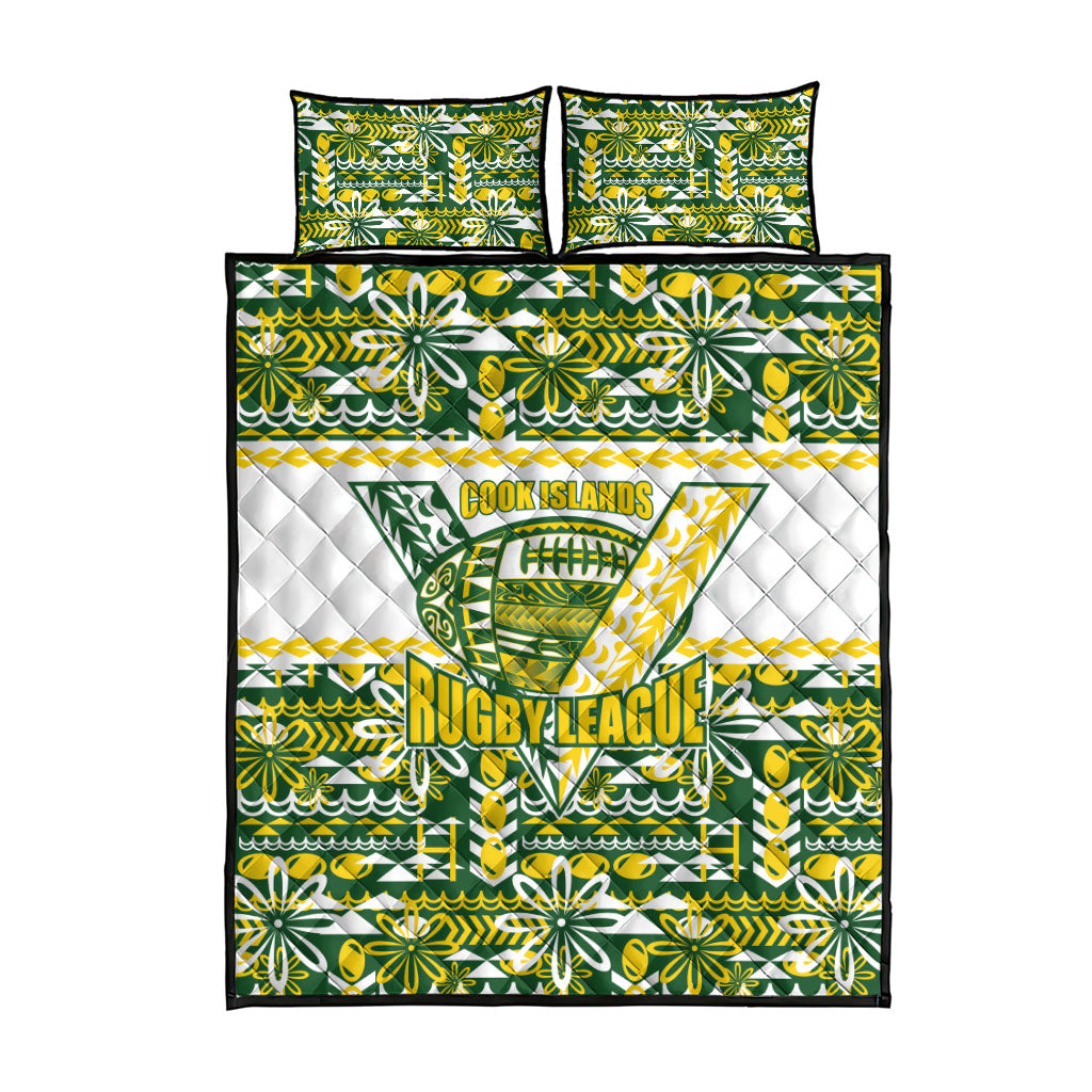 Cook Islands Island Floral Quilt Bed Set Green Traditional Kuki's Geometric Pattern LT9 - Polynesian Pride
