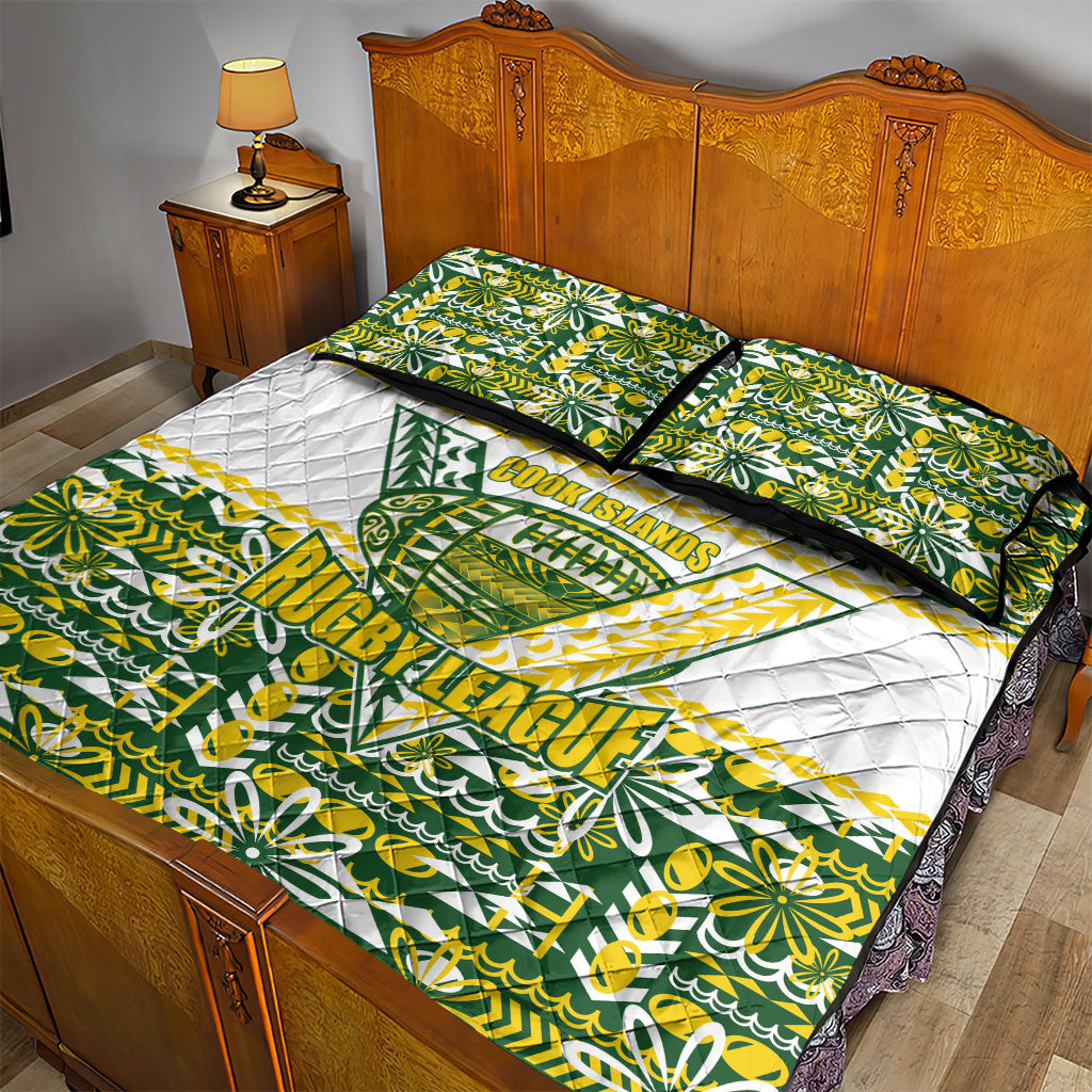 Cook Islands Island Floral Quilt Bed Set Green Traditional Kuki's Geometric Pattern LT9 - Polynesian Pride