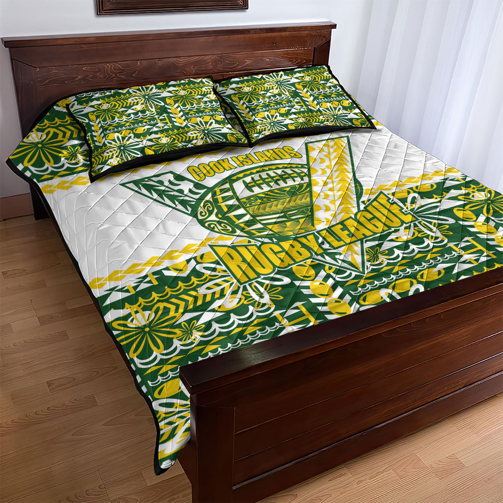 Cook Islands Island Floral Quilt Bed Set Green Traditional Kuki's Geometric Pattern LT9 - Polynesian Pride