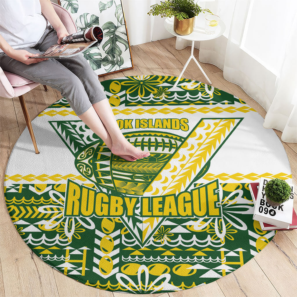 Cook Islands Island Floral Round Carpet Green Traditional Kuki's Geometric Pattern LT9 - Polynesian Pride