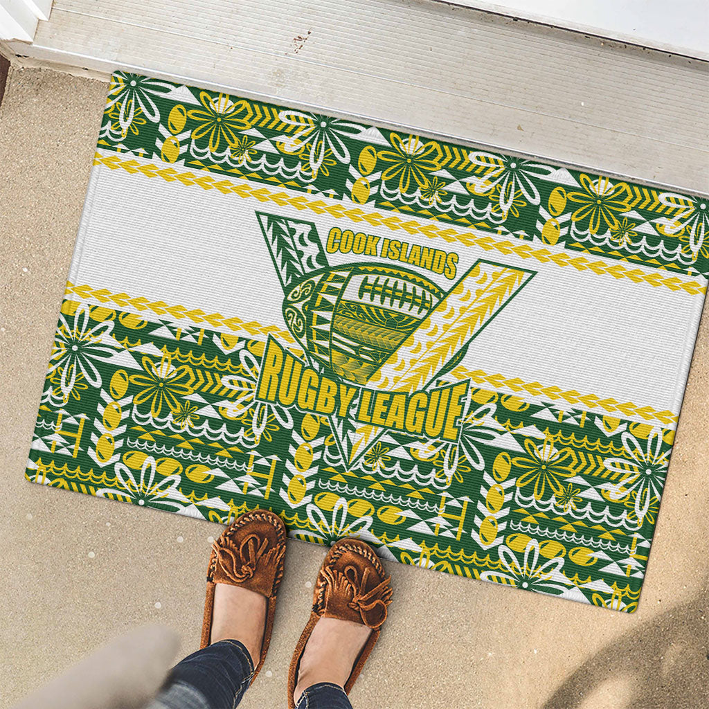 Cook Islands Island Floral Rubber Doormat Green Traditional Kuki's Geometric Pattern LT9 - Polynesian Pride