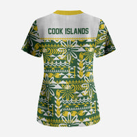 Cook Islands Island Floral Scrub Top Green Traditional Kuki's Geometric Pattern LT9 - Polynesian Pride