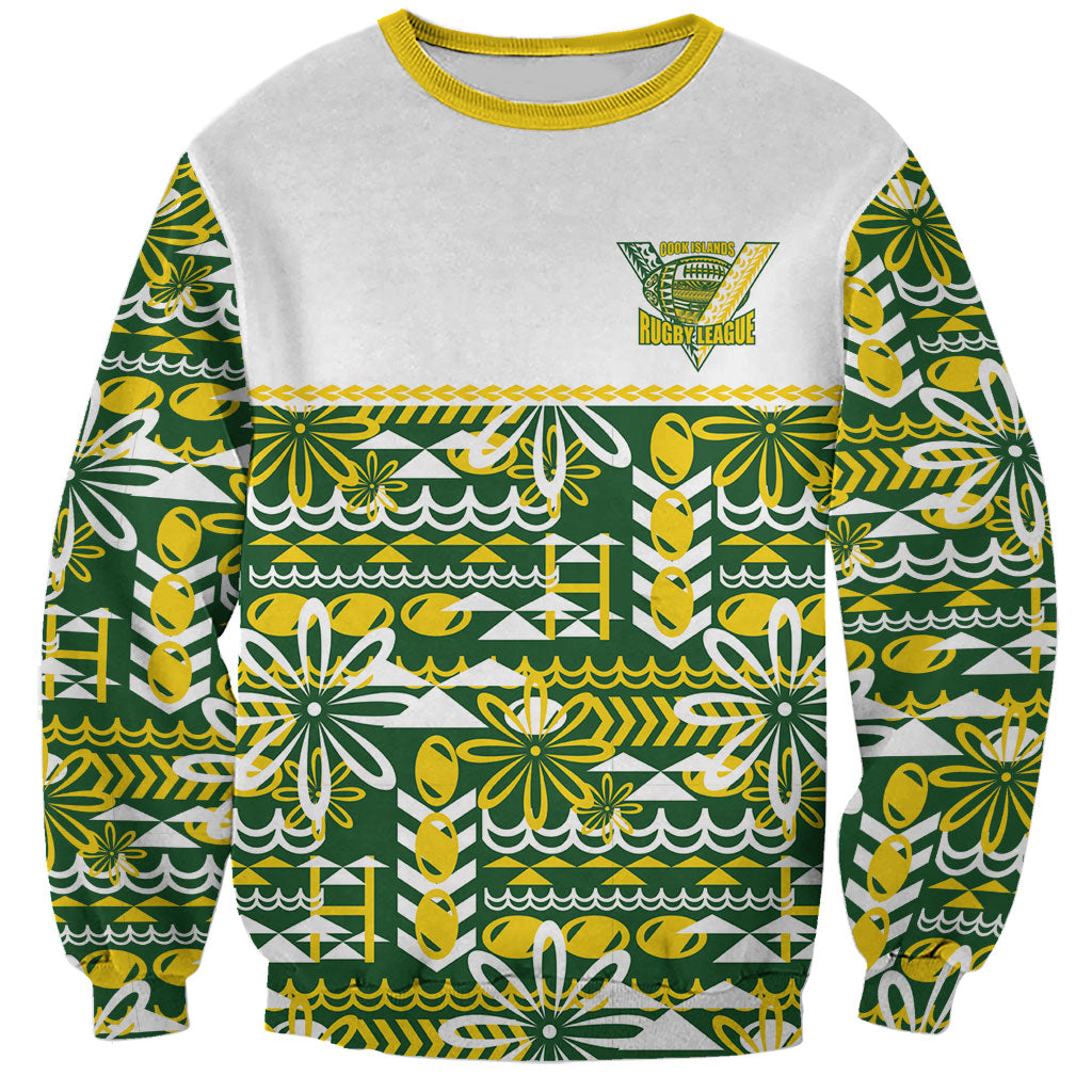 Cook Islands Island Floral Sweatshirt Green Traditional Kuki's Geometric Pattern