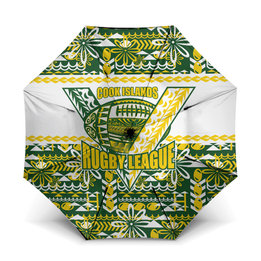 Cook Islands Island Floral Umbrella Green Traditional Kuki's Geometric Pattern LT9 One Size Folded 11.42 inch Opened Diameter 37.4 inch Green - Polynesian Pride