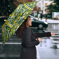 Cook Islands Island Floral Umbrella Green Traditional Kuki's Geometric Pattern LT9 - Polynesian Pride