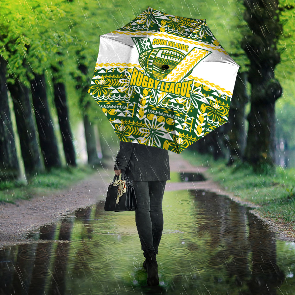 Cook Islands Island Floral Umbrella Green Traditional Kuki's Geometric Pattern LT9 - Polynesian Pride